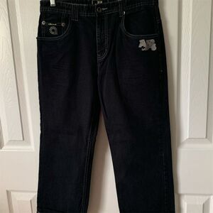 AKDMKS Men's Black Straight Jeans‎ with Embroidered Back Pockets Size 20